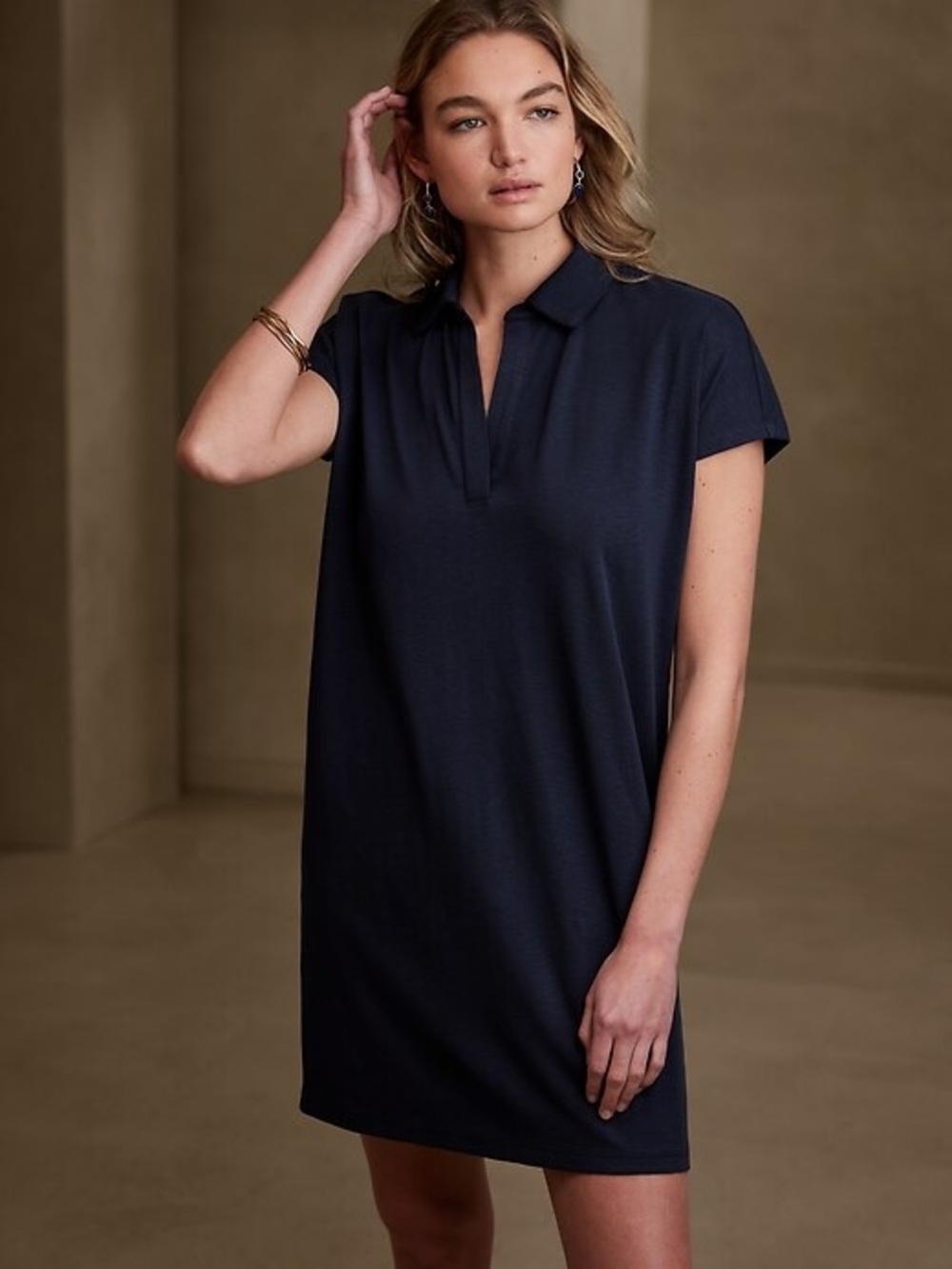 NWT Banana Republic  Collared Knit Mini Dress navy extra small petite